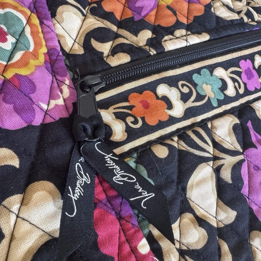 Retired VERA BRADLEY SUZANI Black Multicolored Floral Quilt Bucket Backpack Bag